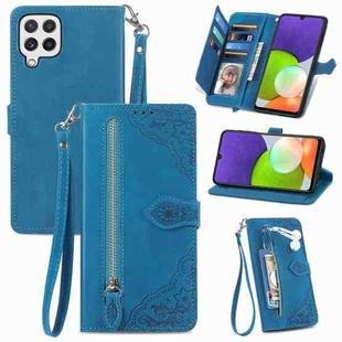For Samsung Galaxy A22 4G Embossed Flower Shockproof Leather Phone Case(Blue)