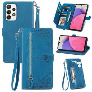 For Samsung Galaxy A33 5G Embossed Flower Shockproof Leather Phone Case(Blue)