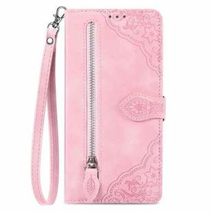 For Samsung Galaxy A52 5G Embossed Flower Shockproof Leather Phone Case(Pink)