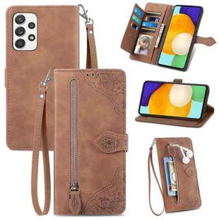 For Samsung Galaxy A52 5G Embossed Flower Shockproof Leather Phone Case(Brown)