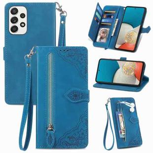 For Samsung Galaxy A53 5G Embossed Flower Shockproof Leather Phone Case(Blue)