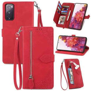 For Samsung Galaxy S20 FE Embossed Flower Shockproof Leather Phone Case(Red)