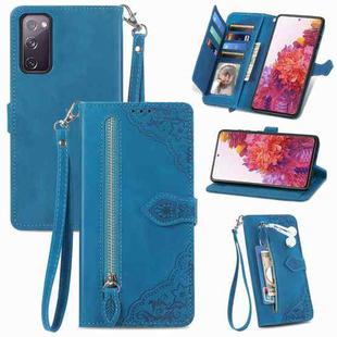 For Samsung Galaxy S20+ Embossed Flower Shockproof Leather Phone Case(Blue)