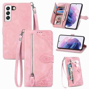 For Samsung Galaxy S22+ 5G Embossed Flower Shockproof Leather Phone Case(Pink)