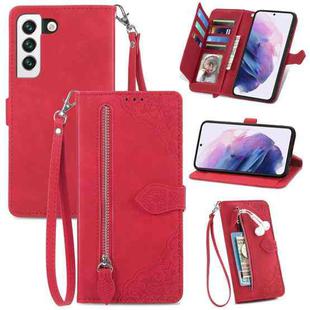 For Samsung Galaxy S22 5G Embossed Flower Shockproof Leather Phone Case(Red)