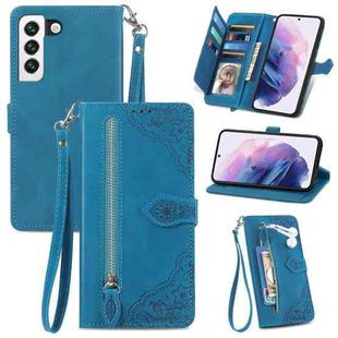 For Samsung Galaxy S22 5G Embossed Flower Shockproof Leather Phone Case(Blue)