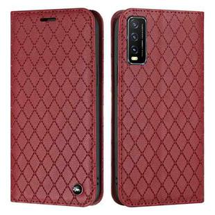 For vivo Y20 / Y20i / Y20s / Y12a S11 RFID Diamond Lattice Flip Leather Phone Case(Red)