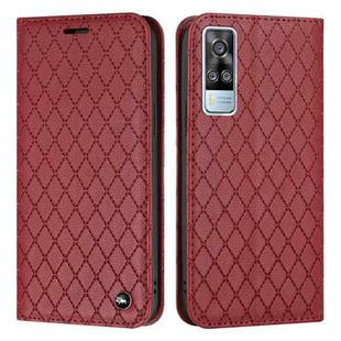 For vivo Y51s / Y51a / Y51 2020 S11 RFID Diamond Lattice Flip Leather Phone Case(Red)