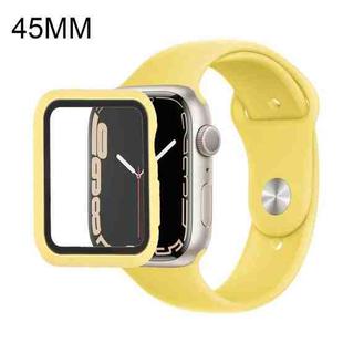 For Apple Watch Series 7 45mm Silicone Watch Band Case with Screen Film Set(Yellow)
