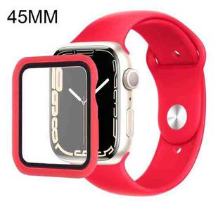 For Apple Watch Series 7 45mm Silicone Watch Band Case with Screen Film Set(Red)