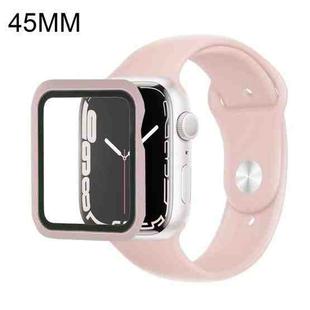 For Apple Watch Series 7 45mm Silicone Watch Band Case with Screen Film Set(Light Sand Pink)