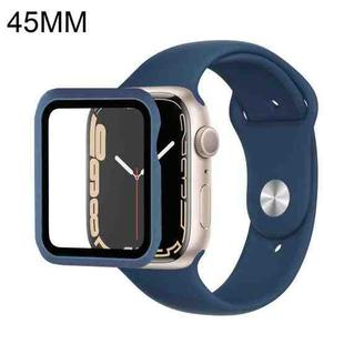 For Apple Watch Series 7 45mm Silicone Watch Band Case with Screen Film Set(Dark Blue)