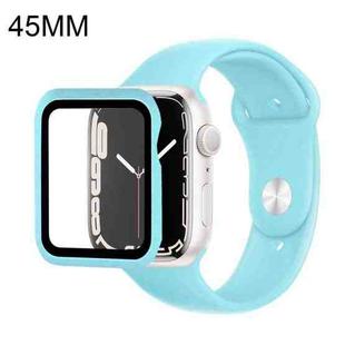 For Apple Watch Series 7 45mm Silicone Watch Band Case with Screen Film Set(Baby Blue)