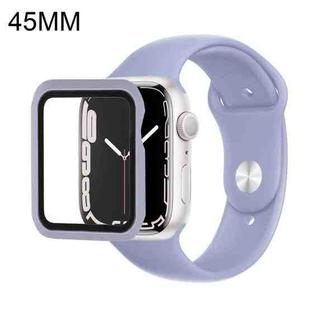 For Apple Watch Series 7 45mm Silicone Watch Band Case with Screen Film Set(Gray Blue)