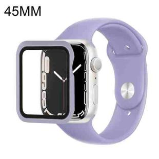 For Apple Watch Series 7 45mm Silicone Watch Band Case with Screen Film Set(Dark Purple)