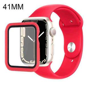 For Apple Watch Series 7 41mm Silicone Watch Band Case with Screen Film Set(Red)