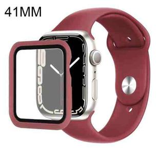 For Apple Watch Series 7 41mm Silicone Watch Band Case with Screen Film Set(Wine Red)