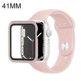 For Apple Watch Series 7 41mm Silicone Watch Band Case with Screen Film Set(Light Sand Pink)