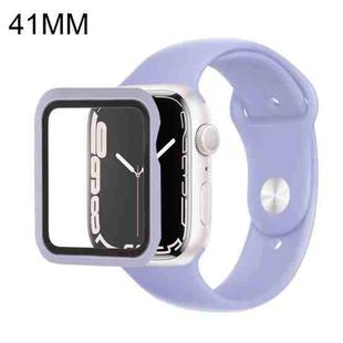 For Apple Watch Series 7 41mm Silicone Watch Band Case with Screen Film Set(Purple)