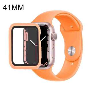 For Apple Watch Series 7 41mm Silicone Watch Band Case with Screen Film Set(Light Orange)
