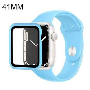 For Apple Watch Series 7 41mm Silicone Watch Band Case with Screen Film Set(Aqua Blue)