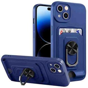 For iPhone 14 Pro Ring Kickstand Card Wallet TPU Phone Case(Blue)