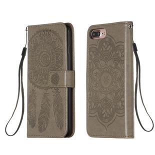 For iPhone 8 Plus / 7 Plus Dream Catcher Printing Horizontal Flip Leather Case with Holder & Card Slots & Wallet & Lanyard(Grey)