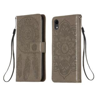 For iPhone XR Dream Catcher Printing Horizontal Flip Leather Case with Holder & Card Slots & Wallet & Lanyard(Grey)