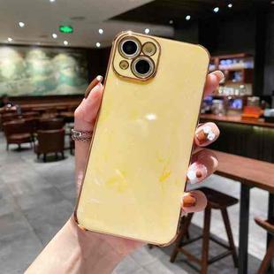 For iPhone 14 Plus Marble Texture Electroplating Phone Case (Yellow)