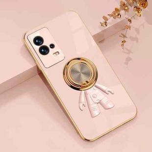 For vivo iQOO 8 6D Plating Astronaut Ring Kickstand Phone Case(Light Pink)