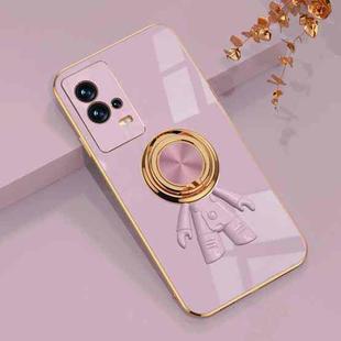 For vivo iQOO 8 Pro 6D Plating Astronaut Ring Kickstand Phone Case(Light Purple)