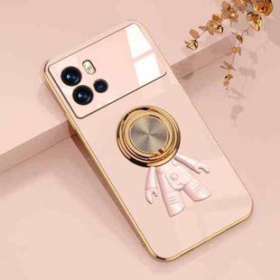 For vivo IQOO 9 6D Plating Astronaut Ring Kickstand Phone Case(Light Pink)