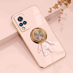 For vivo S9 6D Plating Astronaut Ring Kickstand Phone Case(Light Pink)