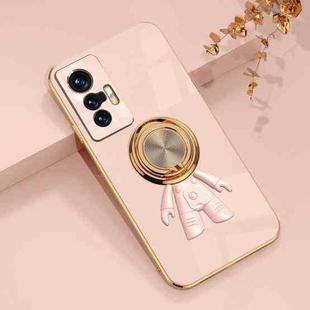 For vivo X70 6D Plating Astronaut Ring Kickstand Phone Case(Light Pink)