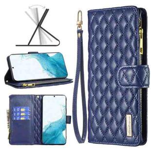 For Samsung Galaxy S22 5G Diamond Lattice Zipper Wallet Leather Flip Phone Case(Blue)