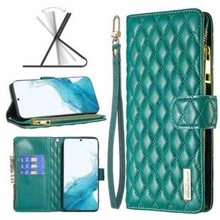For Samsung Galaxy S22+ 5G Diamond Lattice Zipper Wallet Leather Flip Phone Case(Green)