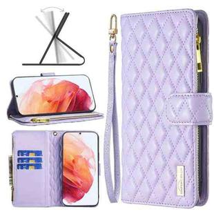 For Samsung Galaxy S21 5G Diamond Lattice Zipper Wallet Leather Flip Phone Case(Purple)
