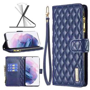 For Samsung Galaxy S21+ 5G Diamond Lattice Zipper Wallet Leather Flip Phone Case(Blue)