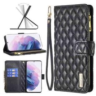 For Samsung Galaxy S21+ 5G Diamond Lattice Zipper Wallet Leather Flip Phone Case(Black)