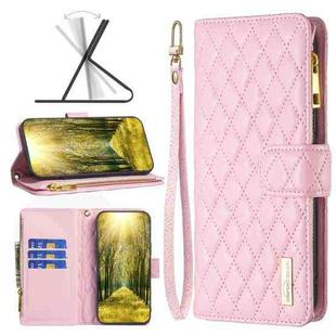 For Samsung Galaxy A22 5G Diamond Lattice Zipper Wallet Leather Flip Phone Case(Pink)