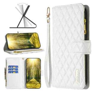 For Samsung Galaxy A23 4G Diamond Lattice Zipper Wallet Leather Flip Phone Case(White)