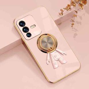 For vivo S12 6D Plating Astronaut Ring Kickstand Phone Case(Light Pink)