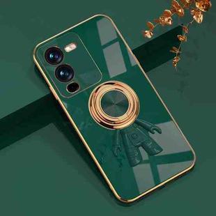 For vivo S15 6D Plating Astronaut Ring Kickstand Phone Case(Night Green)