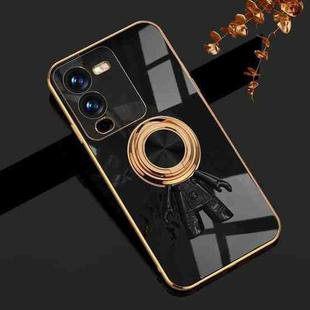 For vivo S15 6D Plating Astronaut Ring Kickstand Phone Case(Black)