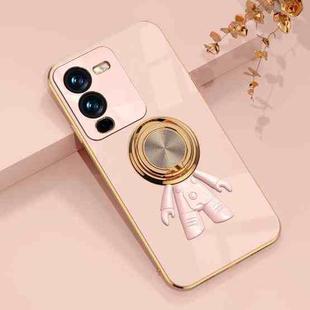For vivo S15 6D Plating Astronaut Ring Kickstand Phone Case(Light Pink)