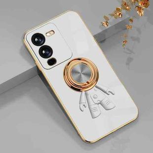 For vivo S15 6D Plating Astronaut Ring Kickstand Phone Case(White)
