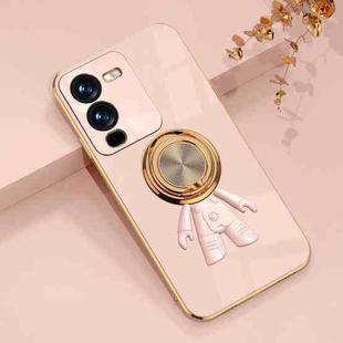 For vivo S15 Pro 6D Plating Astronaut Ring Kickstand Phone Case(Light Pink)