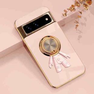 For Google Pixel 7 6D Plating Astronaut Ring Kickstand Phone Case(Light Pink)