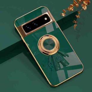 For Google Pixel 7 Pro 6D Plating Astronaut Ring Kickstand Phone Case(Night Green)