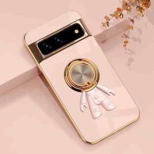 For Google Pixel 7 Pro 6D Plating Astronaut Ring Kickstand Phone Case(Light Pink)